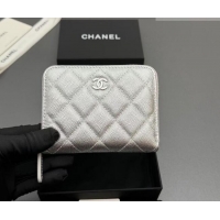 Luxury Cheap Chanel Zipped Short Wallet in Grained Leather AP4652 Silver 2026