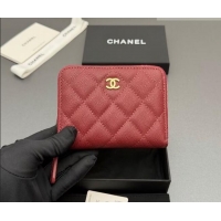 Free Shipping Discount Chanel Zipped Short Wallet in Grained Leather AP4652 Dark Red 2026