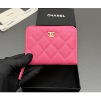 Top Grade Chanel Zipped Short Wallet in Grained Leather AP4652 Dark Pink 2026