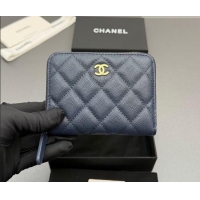 Reasonable Price Chanel Zipped Short Wallet in Grained Leather AP4652 Navy Blue 2026