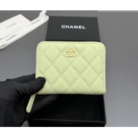 Stylish Cheap Chanel Zipped Short Wallet in Grained Leather AP4652 Yellow Green 2026