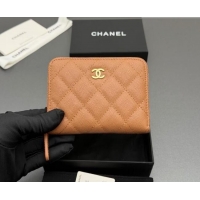 Best Price Chanel Zipped Short Wallet in Grained Leather AP4652 Light Brown 2026
