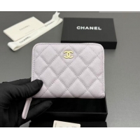 Luxury New Chanel Zipped Short Wallet in Grained Leather AP4652 Pale Purple 2026