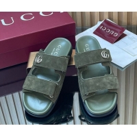 Best Grade Gucci Suede Flat Slides Sandal with Strap GG030501 Green 2026