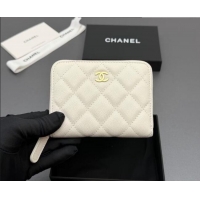 Original Cheap Chanel Zipped Short Wallet in Grained Leather AP4652 Cream White 2026