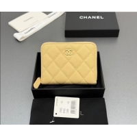Top Grade Chanel Zipped Short Wallet in Grained Leather AP4652 Yellow 2026