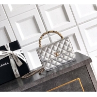 Best Product Chanel Lambskin Leather Clutch with Chain and Pearls Handle AP4976 Silver 2026