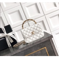 Luxury Classic Chanel Lambskin Leather Clutch with Chain and Pearls Handle AP4976 White 2026