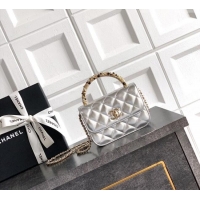 Buy Classic Chanel Lambskin Leather Clutch with Chain and Pearls Handle AP4975 Silver 2026