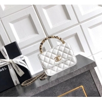 Luxury Cheap Chanel Lambskin Leather Clutch with Chain and Pearls Handle AP4975 White 2026
