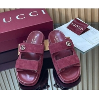 Unique Style Gucci Suede Flat Slides Sandal with Strap GG030501 Burgundy 2026