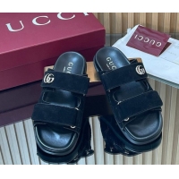 Best Product Gucci Suede Flat Slides Sandal with Strap GG030501 Black 2026