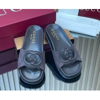 Charming Gucci GG Canvas Interlocking G Flat Slides Sandal GG030502 Dark Brown 2026 
