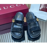 Duplicate Gucci Strass and Velvet Flat Slides Sandal with Strap Black GG030501 2026