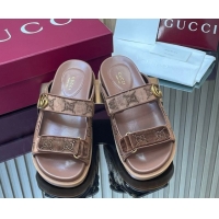 Grade Quality Gucci Strass and Velvet Flat Slides Sandal with Strap Brown GG030501 2026