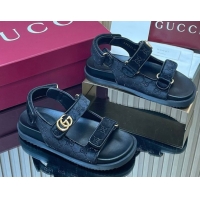Best Grade Gucci Strass and Velvet Flat Sandals with Strap Black GG030501 2026