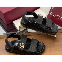 Low Price Gucci GG Leather Flat Sandals with Strap Black GG030501 2026