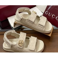 Top Grade Gucci GG Leather Flat Sandals with Strap White GG030501 2026