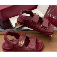 Stylish Gucci GG Leather Flat Sandals with Strap Burgundy GG030501 2026