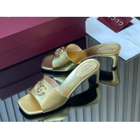 Luxurious Gucci Calfskin Leather Heel Slides Sandal 5.5cm Gold GG030503 2026