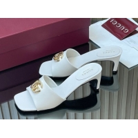Pretty Style Gucci Calfskin Leather Heel Slides Sandal 5.5cm GG030503 White 2026