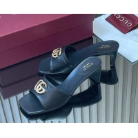 Classic Hot Gucci Lambskin Leather Heel Slides Sandal 5.5cm GG030503 Black 2026