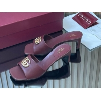 Best Price Gucci Lambskin Leather Heel Slides Sandal 5.5cm GG030503 Burgundy 2026