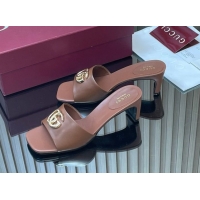 Unique Style Gucci Lambskin Leather Heel Slides Sandal 5.5cm GG030503 Brown 2026