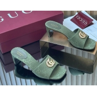 Top Design Gucci GG Canvas Heel Slides Sandal 5.5cm GG030503 Green 2026
