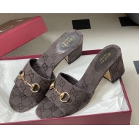 Top Grade Gucci GG Canvas Heel Slides Sandal 5.5cm with Horsebit 8548829 Dark Brown 2026