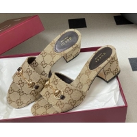 Good Product Gucci GG Canvas Heel Slides Sandal 5.5cm with Horsebit 8548829 Beige 2026