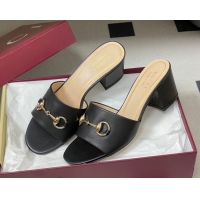 Good Quality Gucci Lambskin Leather Heel Slides Sandal 5.5cm with Horsebit 8548829 Black 2026
