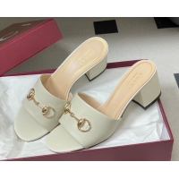 Good Looking Gucci Lambskin Leather Heel Slides Sandal 5.5cm with Horsebit 8548829 White 2026