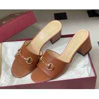 Grade Gucci Lambskin Leather Heel Slides Sandal 5.5cm with Horsebit 8548829 Brown 2026