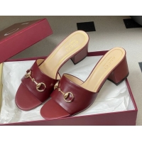 Stylish Gucci Lambskin Leather Heel Slides Sandal 5.5cm with Horsebit 8548829 Burgundy 2026