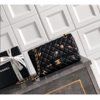 Discount Chanel Lambskin Leather & Charm Classic 11.12 Flap Handbag A01112 Black 2026