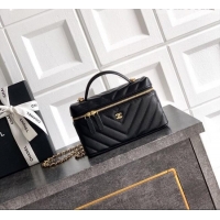 Luxury Discount Chanel Vanity with Chain in Chevron Grained Calfskin AP5212 Black 2026