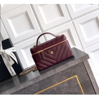 Cheapest Chanel Vanity with Chain in Chevron Grained Calfskin AP5212 Burgundy 2026