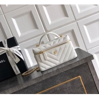 Chic Discount Chanel Vanity with Chain in Chevron Grained Calfskin AP5212 White 2026