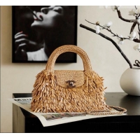 Promotional Chanel Raffia-Effect Fabric Mini Shopping Bag AS4416 Dark Beige 2026