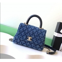 Stylish Cheap Chanel Coco Handle Washed Denim Mini Flap Bag AS2215 Blue 2026