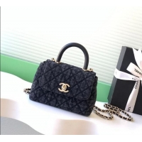 Buy Fashionable Chanel Coco Handle Denim Mini Flap Bag AS2215 Black 2026