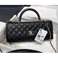 Cheap Discount Chanel Grained Calfskin Long Maxi Flap Bag with Top Handle AS6091 Black/Burgundy 2026