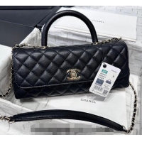 Buy Discount Chanel Grained Calfskin Long Maxi Flap Bag with Top Handle AS6091 Black/Gold 2026
