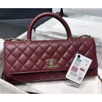 Good Quality Chanel Grained Calfskin Long Maxi Flap Bag with Top Handle AS6091 Burgundy 2026