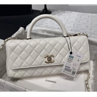 Inexpensive Chanel Grained Calfskin Long Maxi Flap Bag with Top Handle AS6091 White 2026