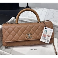 Top Design Chanel Grained Calfskin Long Maxi Flap Bag with Top Handle AS6091 Caramel 2026