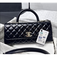 Modern Classic Chanel Waxy Calfskin Long Maxi Flap Bag with Top Handle AS6091 Black 2026