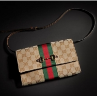 Buy New Cheap Gucci Horsebit Web Wallet With Strap 867120 Brown/Gold