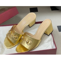 Sumptuous Gucci calfskin leather heel slides sandal 5 5cm with horsebit gold 2026 8548829